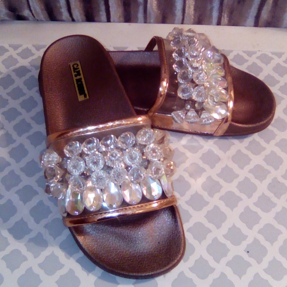 Rose Gold Bejeweled Cape Robbin Slides